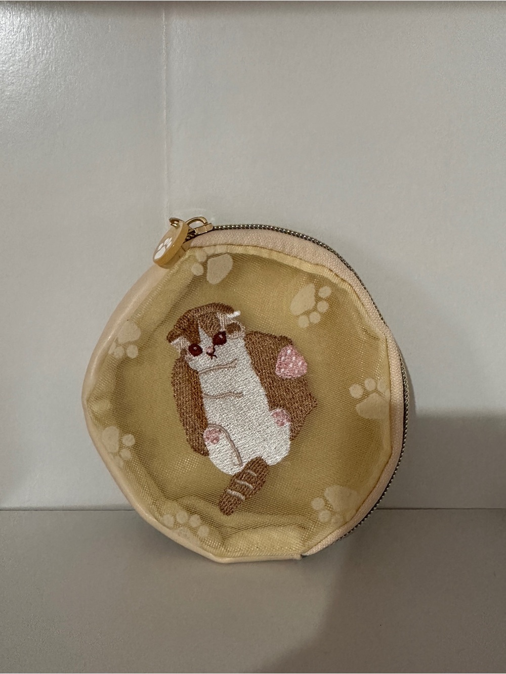 Yellow Cat Paw Embroidered Coin Pouch Cosmetic Bag